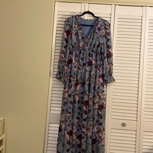 Floral long spring dress with ruffles